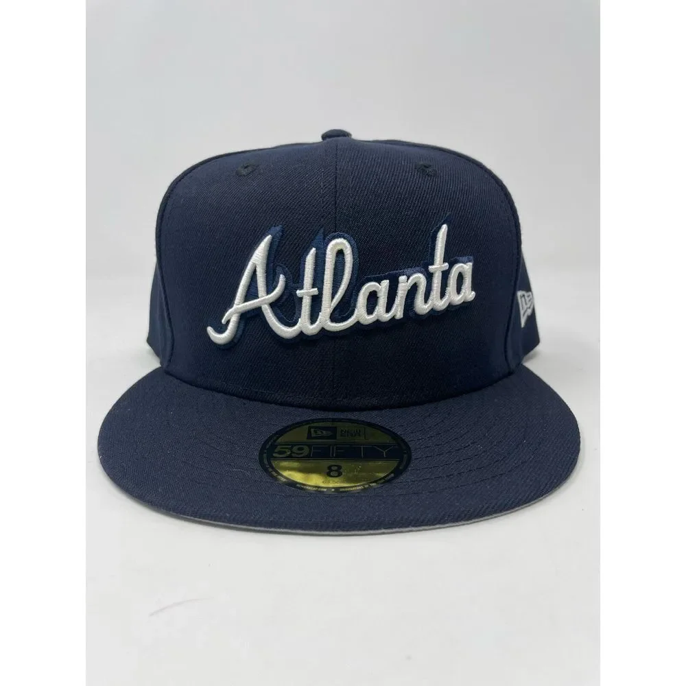 59Fifty Atlanta Braves City Script New Era Fitted Hat Men's Size 8 Brand‎ New